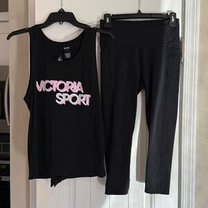 Victoria Secrets Sport Black Tank and Leggings Set